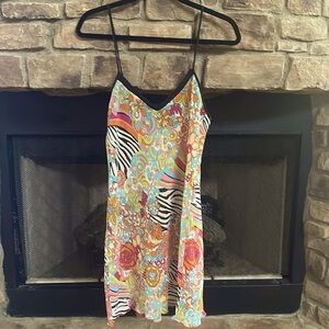 Natori orange, blue, green slightly see-through nightgown w/ adjustable straps.